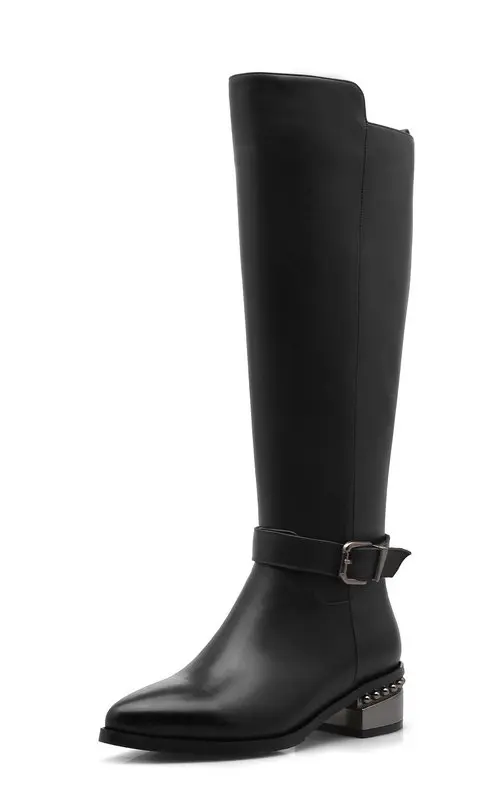 Salu/модные сапоги; женские сапоги до колена; осенне-зимние мотоботы на квадратном каблуке; женские высокие сапоги с круглым носком; женская обувь - Color: Black