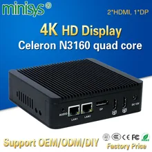 Small TV box personal computers Intel N3160 quad core fanless mini desktop pc support 2.5”HDD 300M wifi frequency 4gb ram hdmi