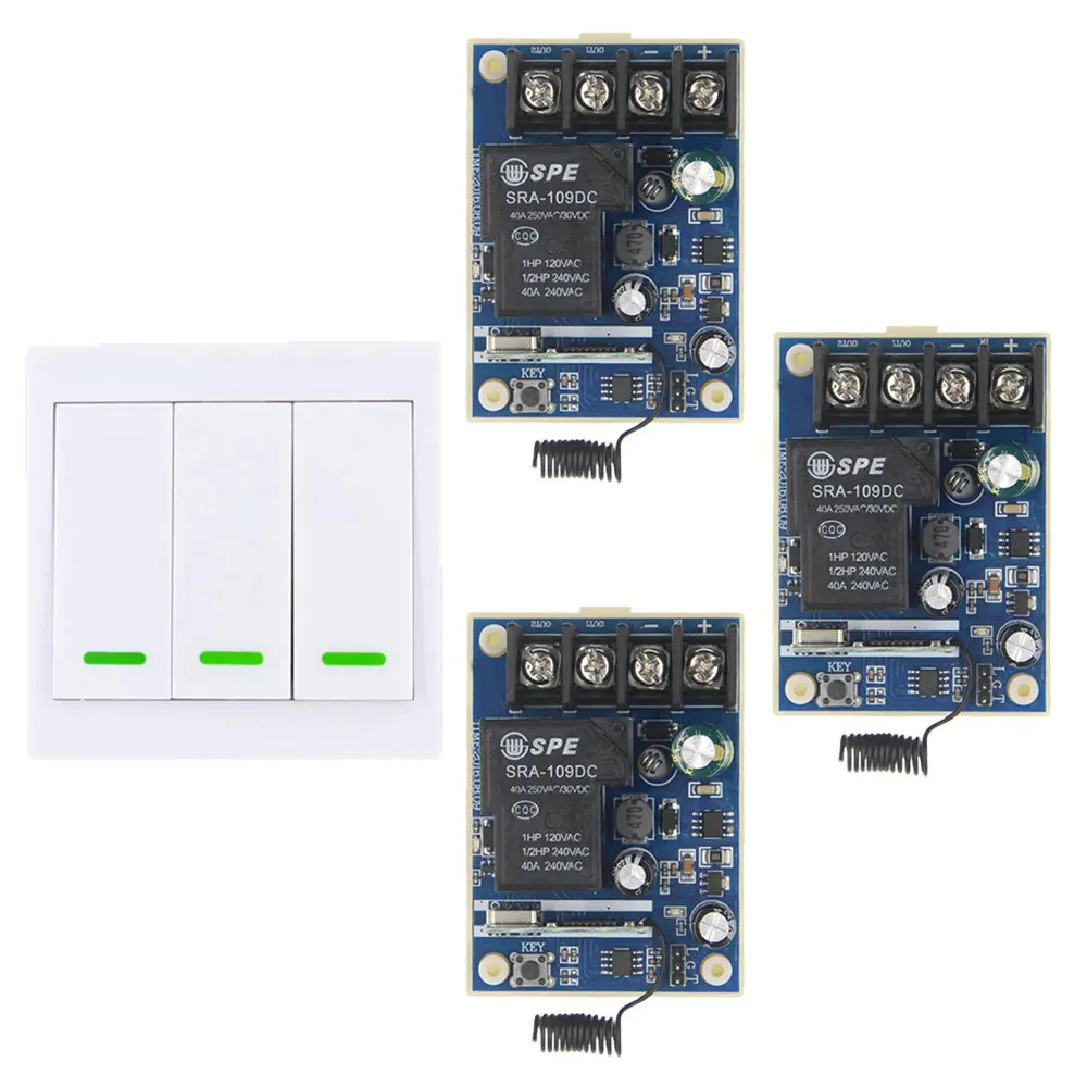 DC 12V 24V 36V 48V 30A Relay 1 CH 1CH RF Wireless Remote Control Switch System For LED Motor,Receiver +3CH 86 Wall Transmitter