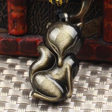 Золотая Обсидиановая лиса, подвеска, ожерелье, ювелирное изделие, натуральный камень, прекрасный персик, лиса, кулон для мужчин и женщин, передача, счастливый кристалл, ювелирное изделие