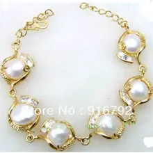 Бесплатный P& P> Белый барочный жемчужный браслет GP