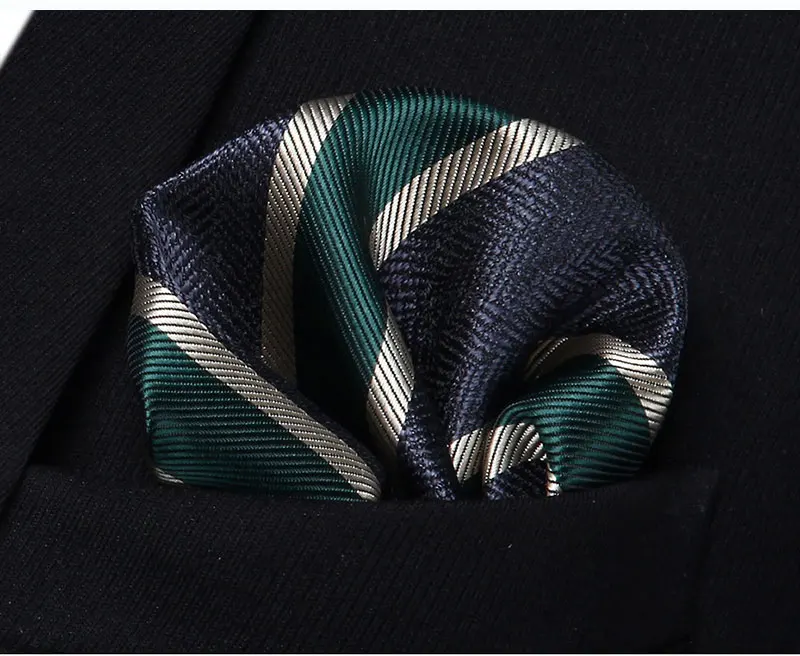 Вечерние свадебные классические модные платок галстук тканые Для мужчин галстук Темно-синие зеленый полосатый галстук платок Набор# TS802G8S