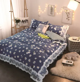 

DeMissir Korean Princess Floral Patter Lace Edge Bed Skirt duvet Cover pillow cases Twin Full Queed Size 4pcs Bedding Set