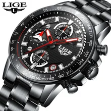 LIGE Mens Watches Top Brand Luxury Fashion Business Watch Men Sports Stainless Steel Waterproof Quartz Watch Relogio Masculino