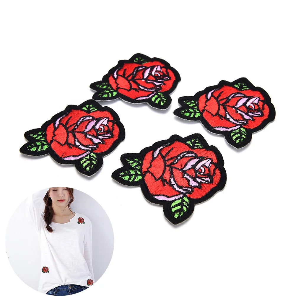 1Pcs Hot Sale Red Rose Flower Leaves Embroidery Iron On Applique Patch Sew On Patch Craft Sewing Repair Embroidered