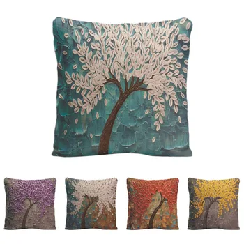 

Painting Flower Cushion Cover Decorative Pillow Case For Car Covers Red Purple Tree Cherry Blossoms Linen Home Decor Pillowcase