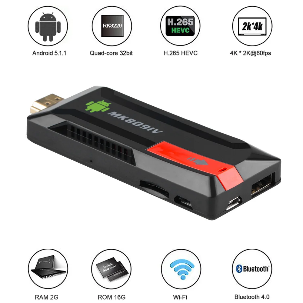 MK809IV Мини ПК с системой андроида и 5 1 RK3229 4 ядра 2G + 8G 2 ГБ 16 4K Smart Tv Stick Doogle 4G Wi Fi Media player
