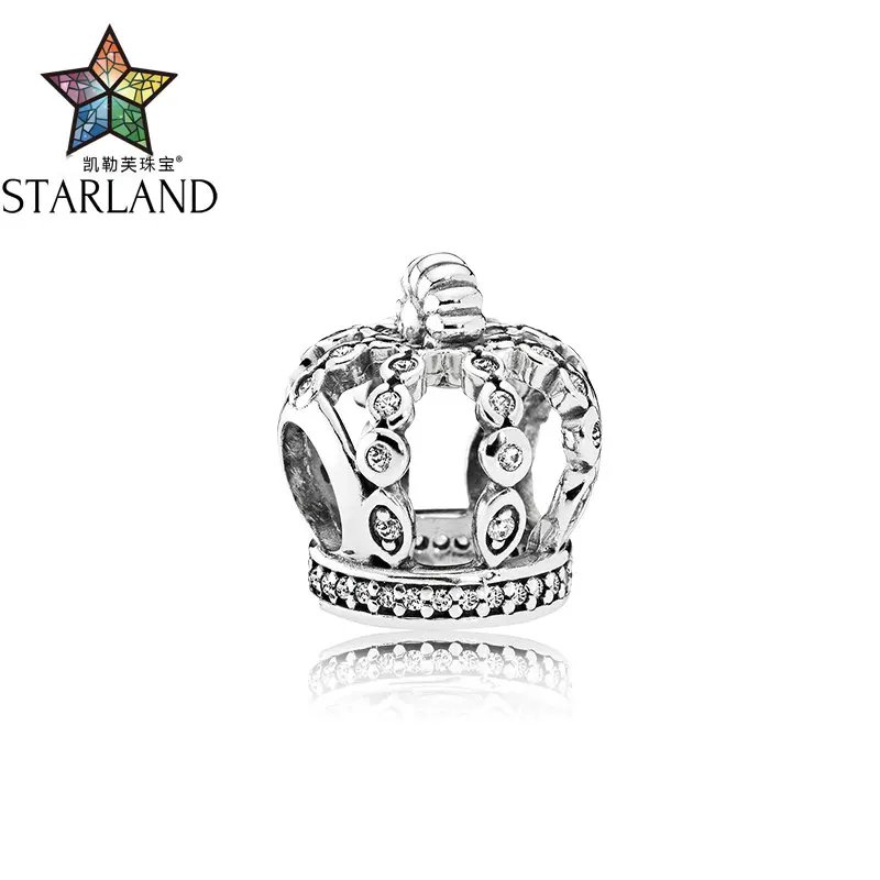

Starland 2017 New 100% Genuine 925 Sterling Silver With Clear CZ Crown Bead DIY Making Jewelry Fits Original Charm Bracelets