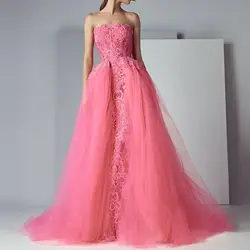 Великолепная вечернее платье Съемный Хвост Вечерние платья Robe De Soiree вечернее платье без бретелек Кружева Праздничное платье