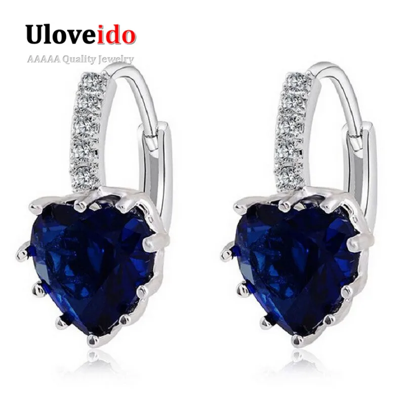 Uloveido серебряный цвет подвесные Кристаллы Длинные Модные капли синего сердца