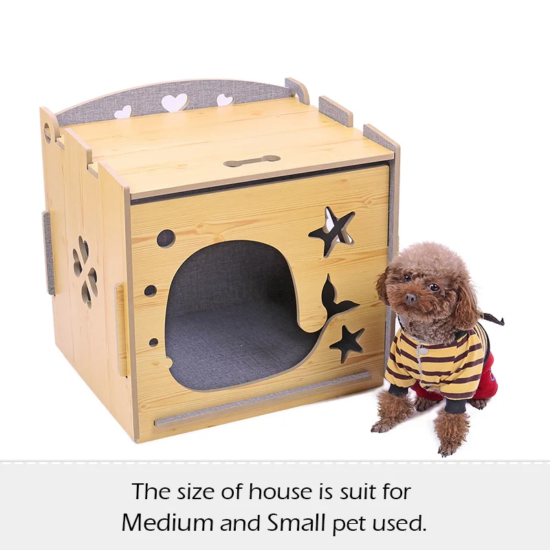 

Pet Bed Super quality Wooden House with Gate Easy Assembly 2 Side Reversible for Medium Pets Star with Whale Pattern