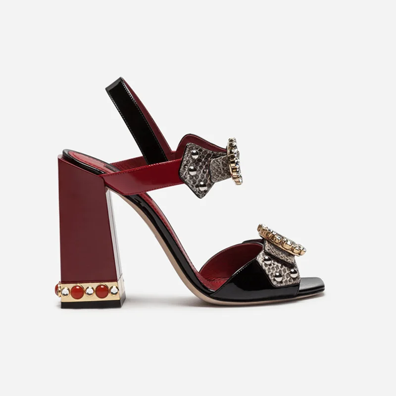 

Woman Pumps Square Toe Woman Shoes Buckle Design Chic Lady Wedding Party Shoes Crystal Embellished Snake Pattern Leather Shoes