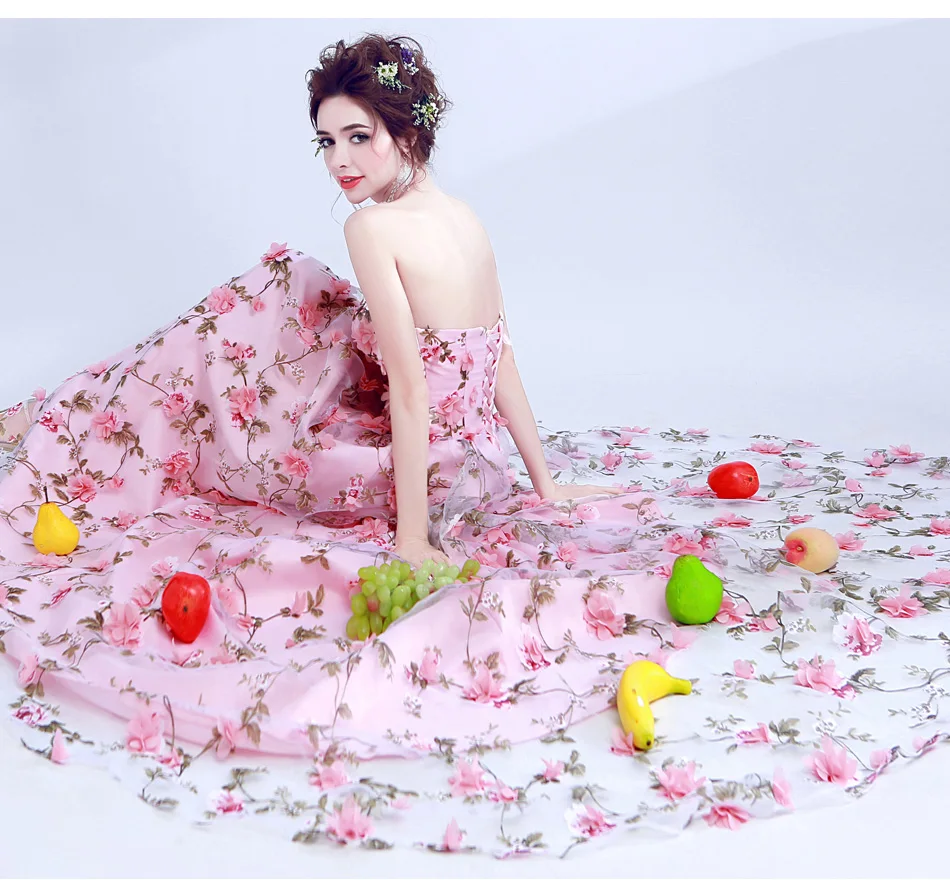 Walk Beside You Pink Flowers Prom Dresses 2020 Long Strapless Sweetheart vestido de formatura longo Evening Gown Party Halloween