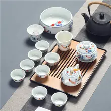 Полный набор керамический чайный набор кунг-фу синий и белый фарфор курица цилиндрическая чашка белая фарфоровая крышка миска чайник чайные чашки