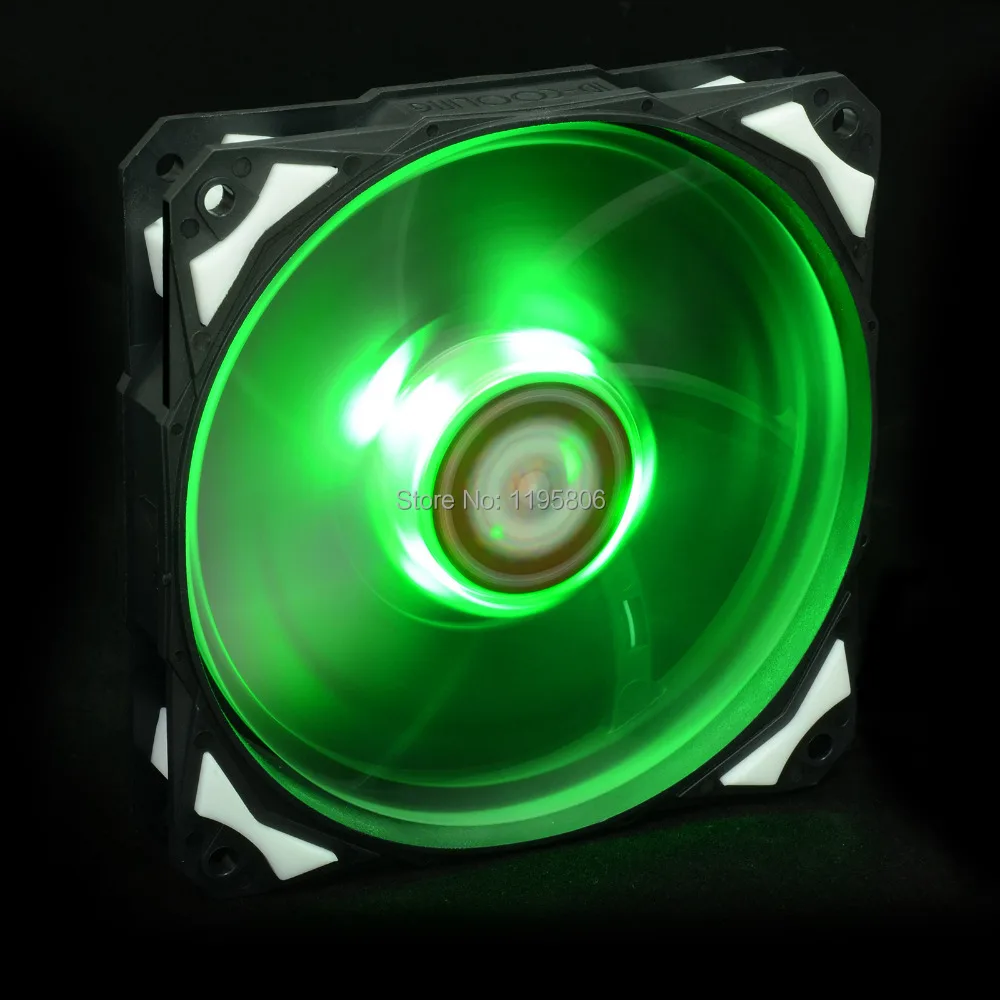 Green LED 120mm 12V DC Fan With De vibration Rubber,1600RPM,60CFM, Low