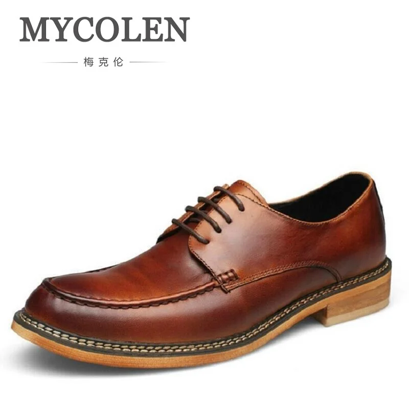 

MYCOLEN Men's Dress Shoes Square Toe Gentlemen Leather Shoes Trendy Business Lace up British Fashion Men Shoes Sapato Masculino