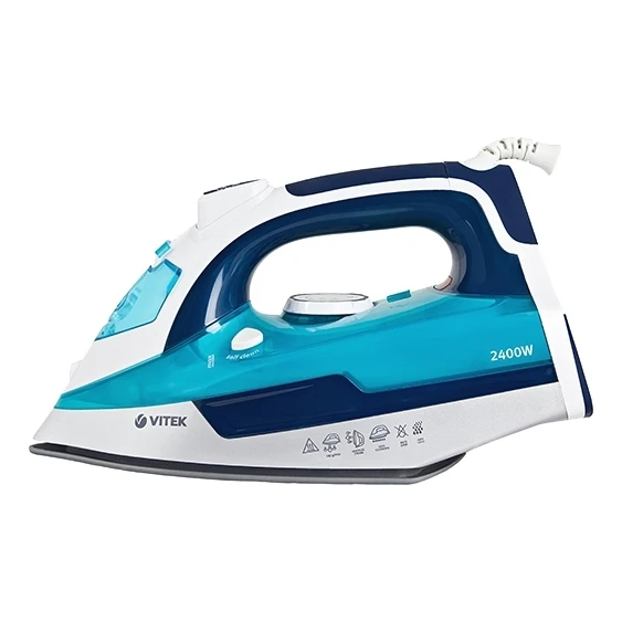 Утюг Vitek VT-1266 B (Мощность 2400 Вт, резервуар для воды 300 мл, вертикальное отпаривание, паровой удар, защита от накипи, керамическое покрытие подошвы)