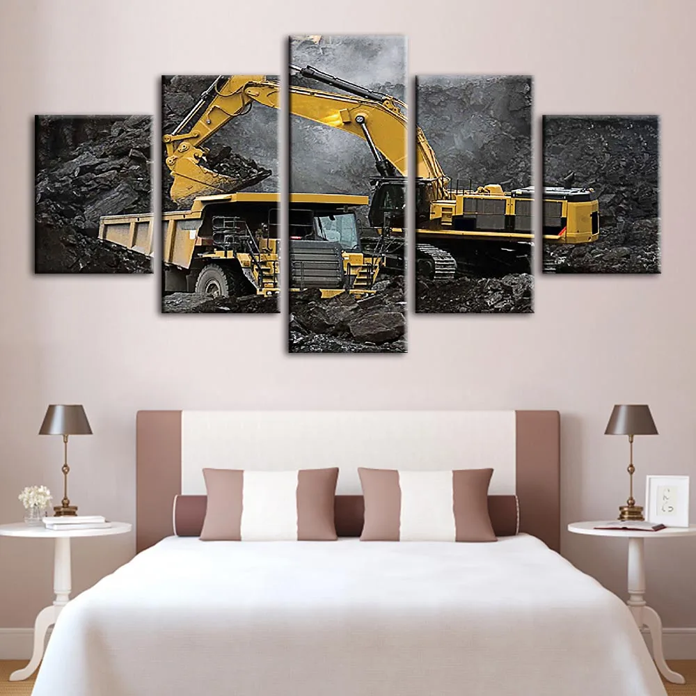 

Home Decoration Wall Artwork Canvas Paintings 5 Panel Excavating Machinery Modular Pictures Hd Printed Modern Poster Bedroom
