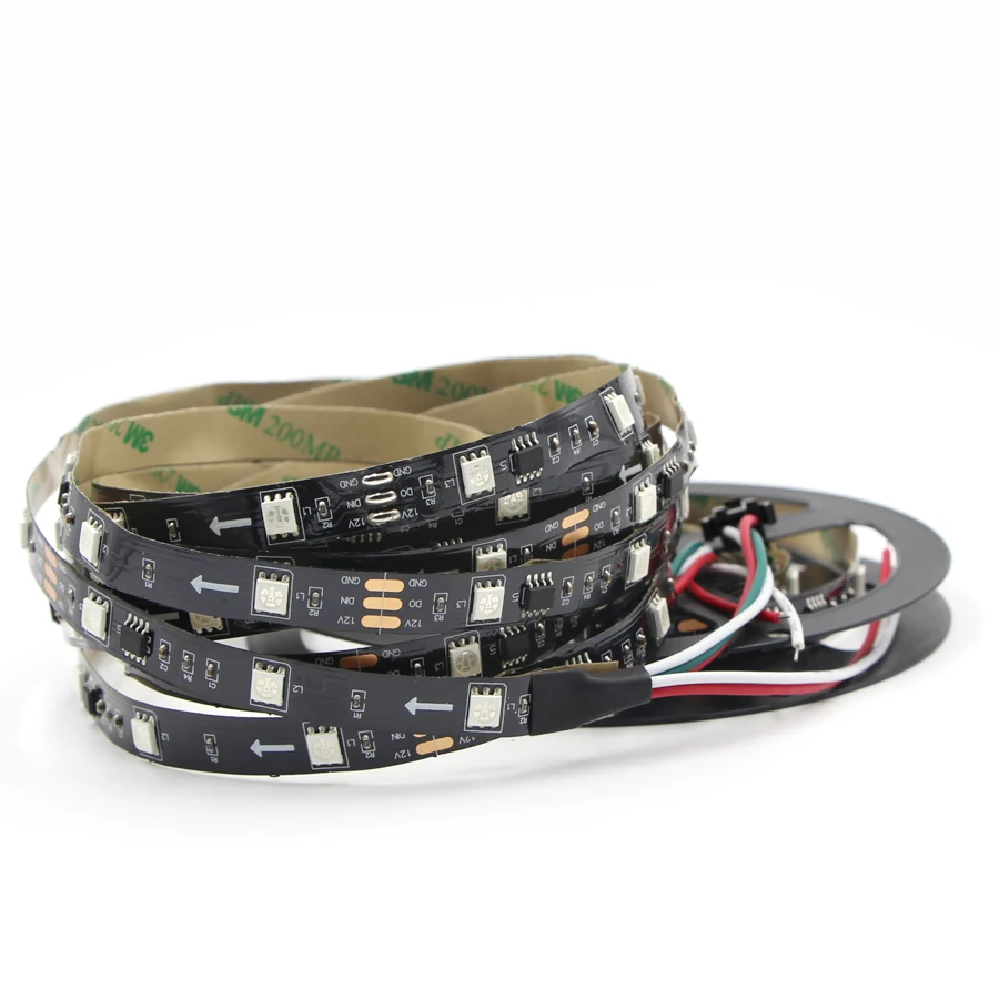 

WS2811 5050 SMD RGB led Strip light Addressable 30leds/m External 1 ic control 3 Leds 12V White/Black PCB Smart 2811 tape string