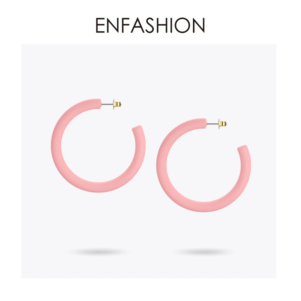 ENFASHION серьги-кольца в форме сердца из смолы для женщин, 2 пары, большие цветные серьги-обручи, модные ювелирные изделия, подарки Aros Aretes E191075 - Окраска металла: Circle pink color