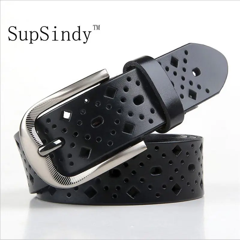 

SupSindy women belt Cowhide leather Pin buckle geometric Hollow cowskin belts for women vintage Top quality fashion Female strap