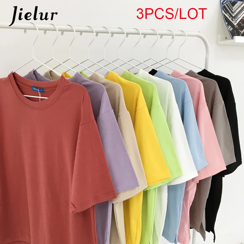 Jielur 3 шт./лот женская футболка короткий рукав белая 2019 летняя одноцветная Круглый