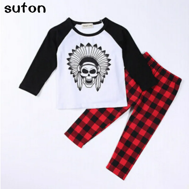 INS explosion models suit for children during the spring and autumn new boy T cotton plaid pants long sleeved T-shirt | Тематическая