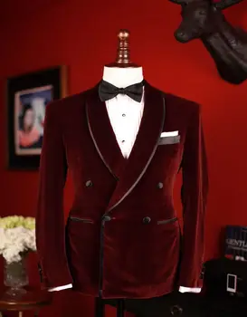 

New Men Wedding Groom Velvet Dinner Jacket Double Breasted Velvet Groomsman Suit Custom Made Man Suit (jacket+pants+bow Tie)
