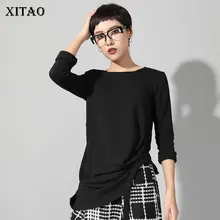 [XITAO] необычная Женская Весенняя летняя Новинка, Повседневная футболка в Корейском стиле с длинным рукавом, одноцветная женская футболка с круглым вырезом WBB2675