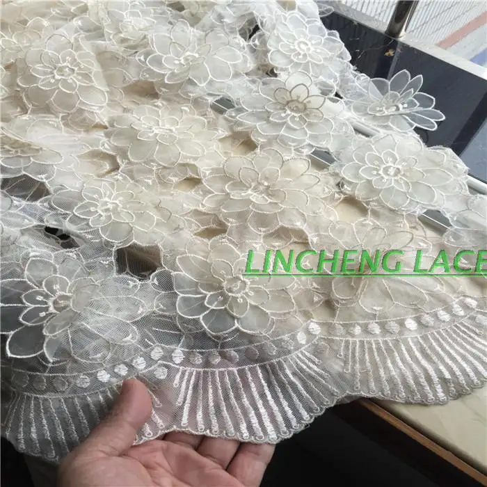 

2019 New Three-dimensional Flower Dress White Gauze Cloth Embroidery Hollow Out Of Bud Silk Organza Embroidered Fabrics Of Diy