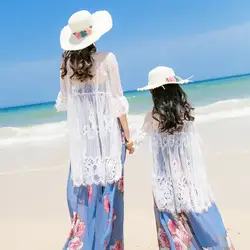 2018 Лето солнце кружевные шали мать и дочь Кондиционер рубашка с длинным рукавом УФ-Защита пальто