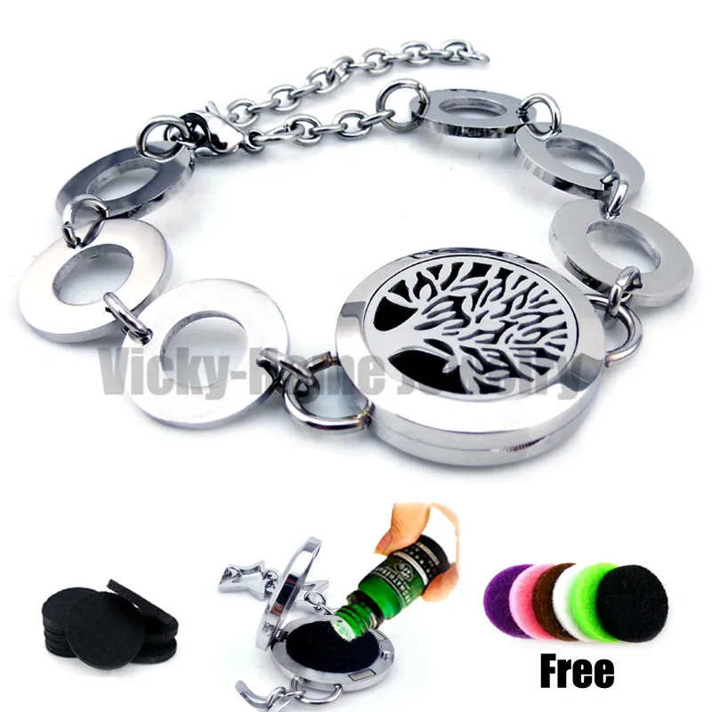 

Round Silver Tree of Life (25mm) Bracelet Aromatherapy / Essential Oils Aromatherapy Locket Stainless Steel with Felt Pads