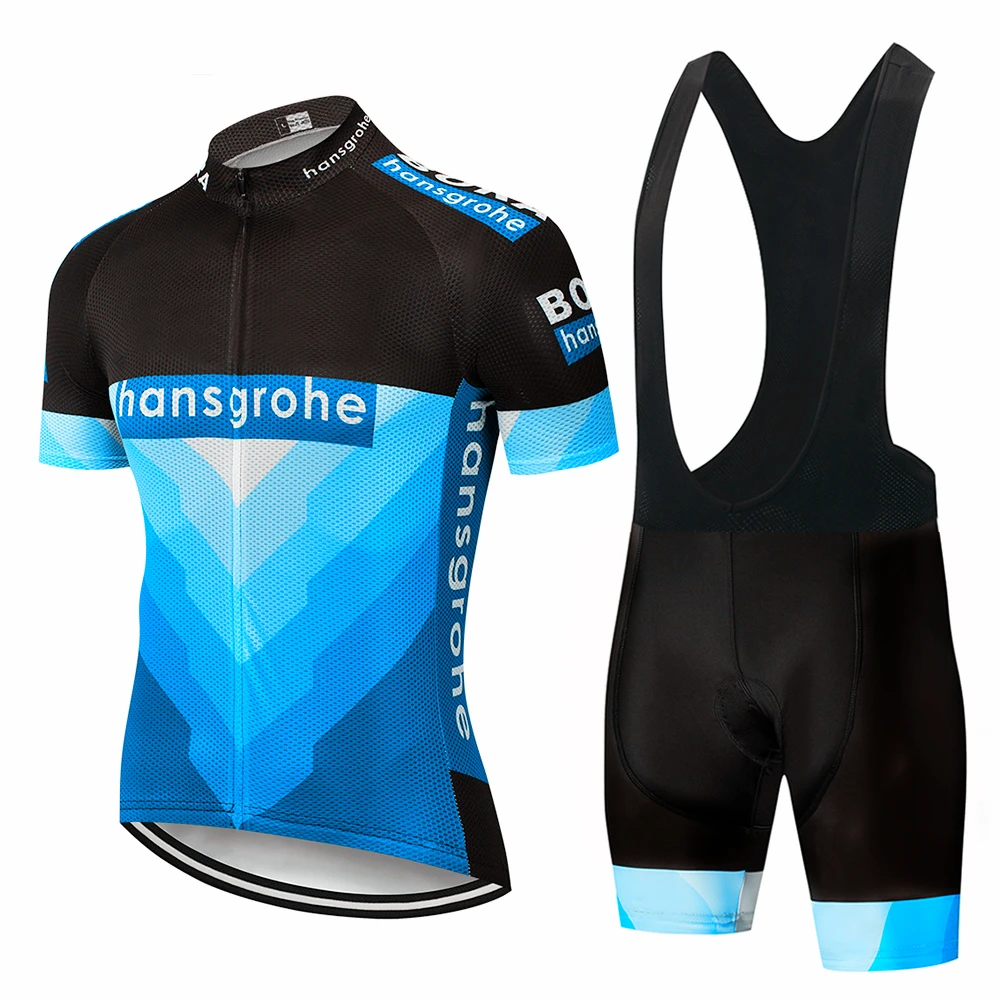 Pro Hansgrohe команда Велоспорт Джерси и нагрудник шорты комплект дышащие летние топы рубашка Ropa Ciclismo мужские Майо Culotte одежда - Цвет: Небесно-голубой