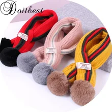 Doitbest/ зимний трикотажный зимний шарф в полоску для детей от 2 до 9 лет, имитация кашемира, теплые детские шарфы с помпонами, воротник для мальчиков и девочек
