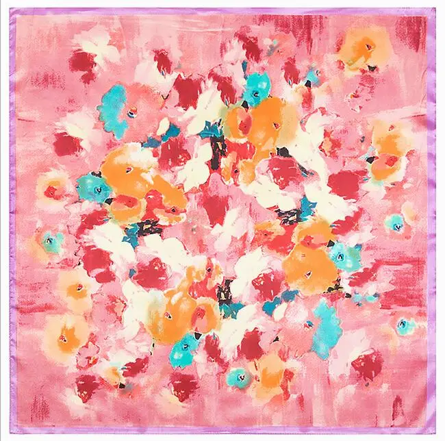 60x60 см весенний стильный шелковый шарф женский шарф Картина маслом цветочный узор шейный платок бандана большой квадратный шарф женский подарок - Цвет: pink