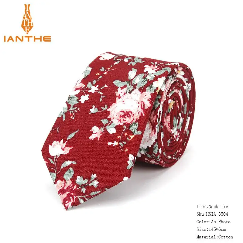6 см Винтаж цветочный Хлопковые фирменные Носки Галстуки для Для мужчин свадьба черный галстук тонкий Gravatas Corbatas модные Повседневное печатные галстук Cravate - Цвет: IA3504