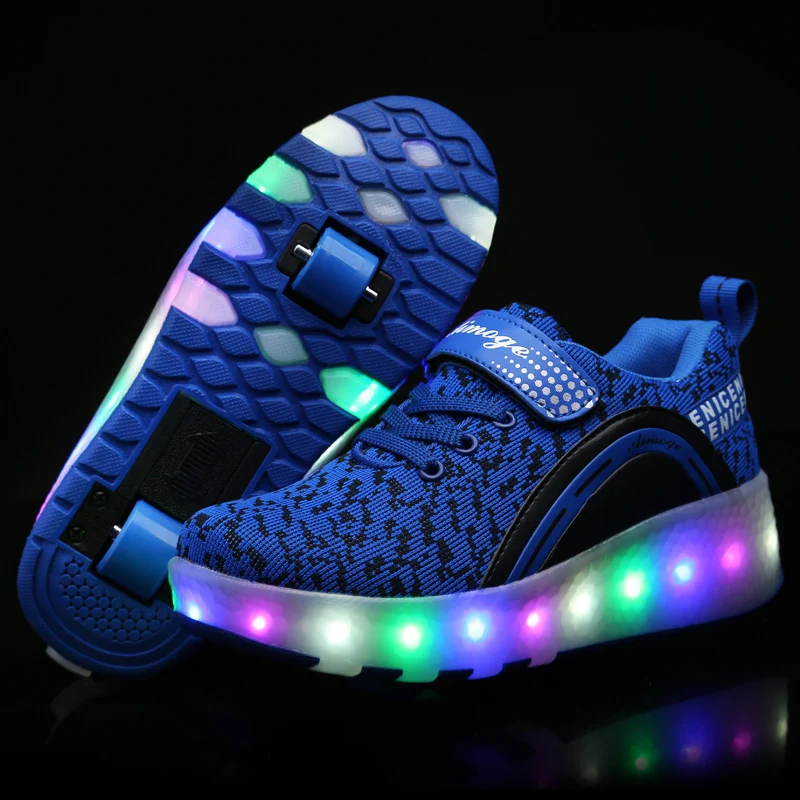 

Aimoge Roller Sneakers Christmas Gifts Wheels Inline Sports Shoes for Kids Rollerskate Led Flash Light Double Two Wheels Boy