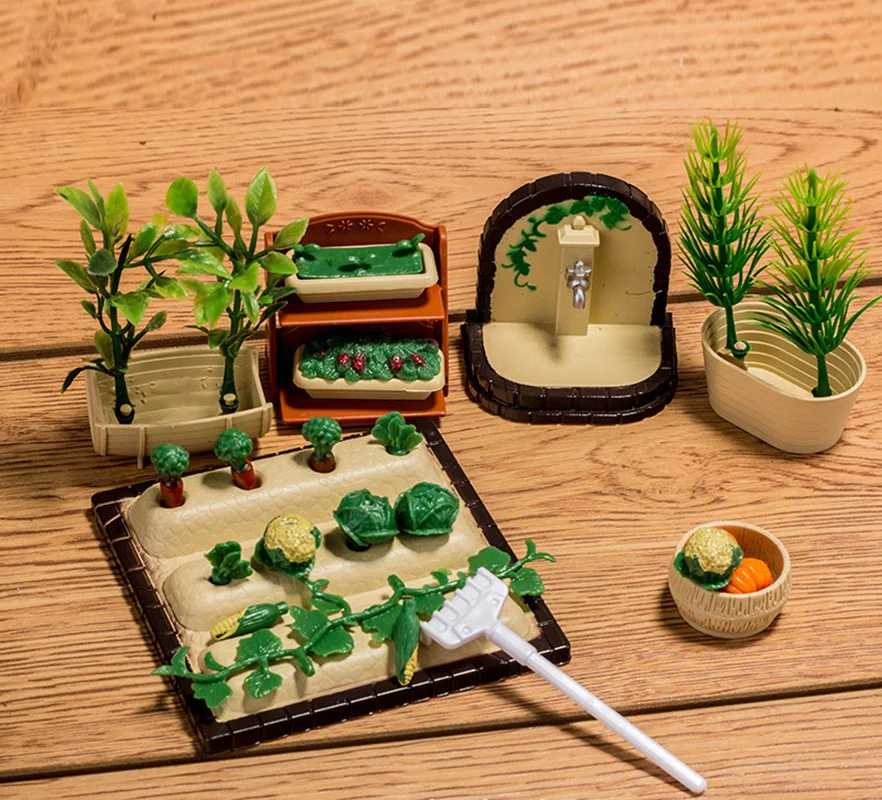 Miniatures Gardening Vegetable Flowers Food Furniture Sets For Doll House Accessories Toys