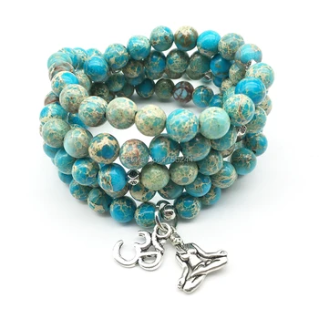 

SN1241 2018 Designer Women`s Yoga Bracelet Natural Blue Regalite Stone Bracelet Fashion 108 Mala Balance Ohm Charm Jewelry