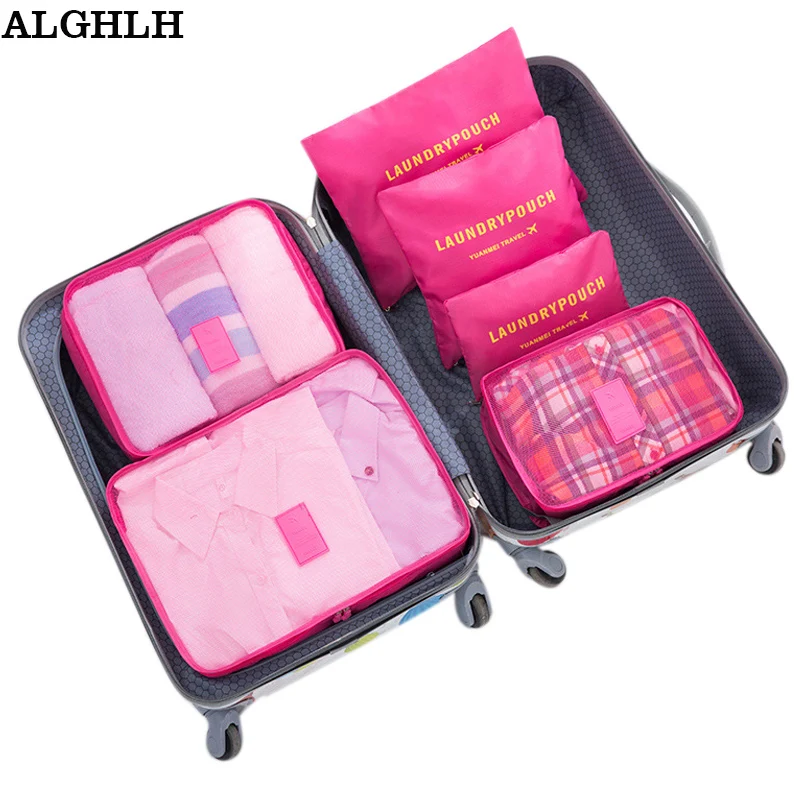 ALGHLH 6Pcs Nylon Mesh Zipper Portable Travel Luggage Storage Bag