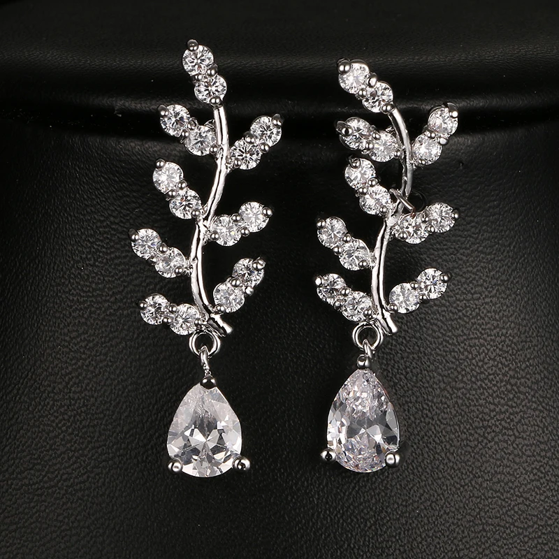 

Emmaya Fashion Bride Wedding Earrings Leaf Drop AAA Cubic Zirconia White Gold Color Earrings for Women
