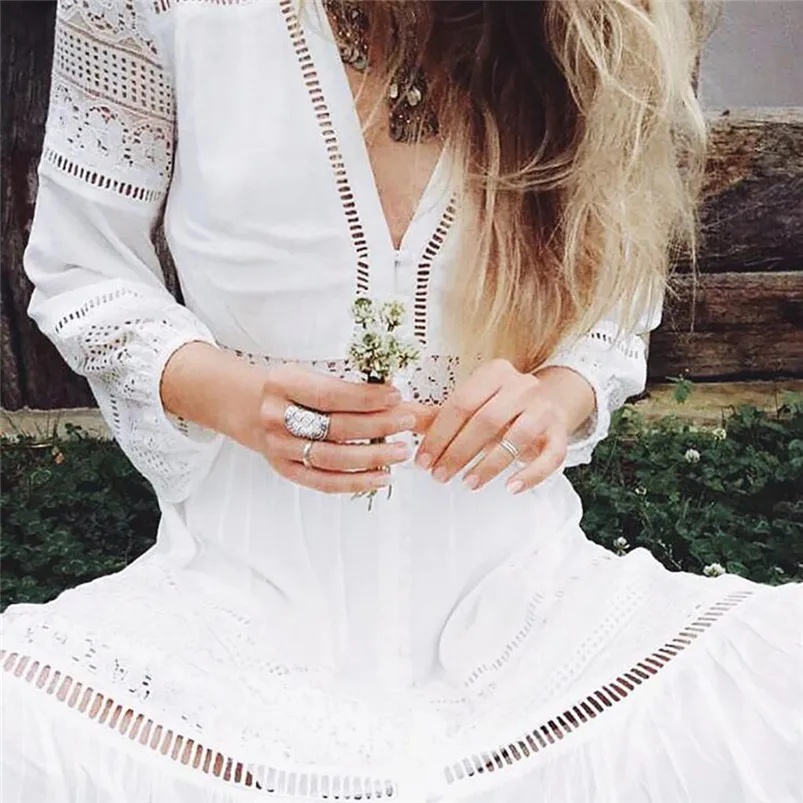 Dress Women Lace Panel Embroidery Sexy V-neck Cropped Sleeve Openwork Dress Slim Soft Touch Dresses Summer 2019 New Arrival F25 (7)