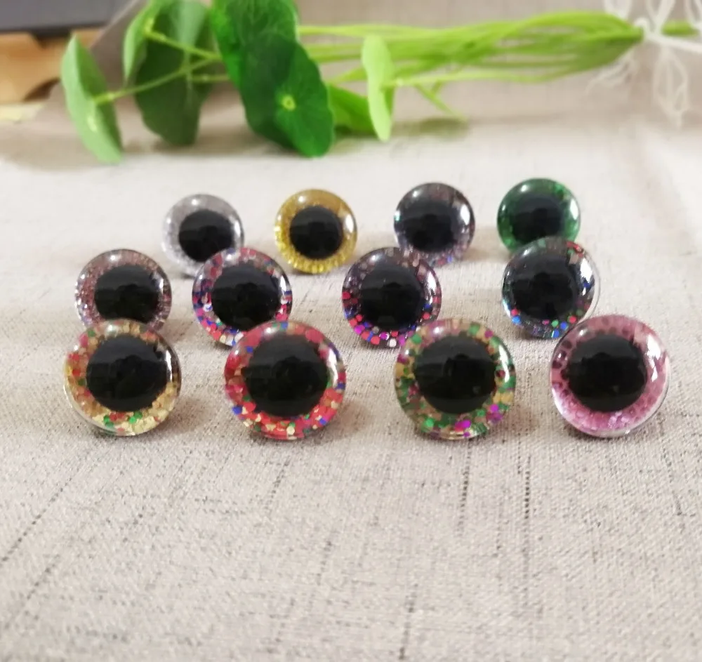 

MASCKASZEM--52PCS 16mm&20mm&25mm clear trapezoid plastic safety toy eyes+colorful glitter Nonwovens+washer--13 colors option-HS