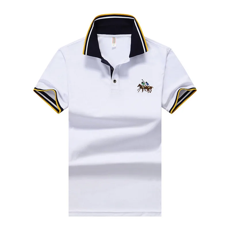  summer autumn new men's boutique embroidery polo shirt Men's Business Solid lapel Slim Men's short-