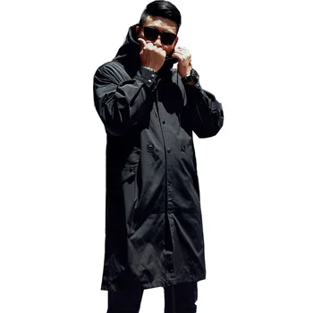 

2018 brand Large size XXL-5XL 6XL 7XL Men's Casual jacket Men's Loose Long Black Windbreaker trend Hooded Park jacket
