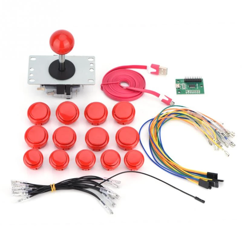

USB Arcade Joystick + Color Push Button Kits Game Controller DIY Replacement Kits Red