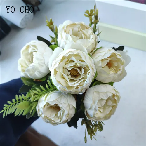 YO CHO Искусственные цветы розы пионы поддельные цветы розовый шелк Белый пион букет Свадебная вечеринка декорации Искусственные цветы - Цвет: mike-white