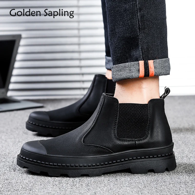 

Golden Sapling Men's Tactical Boots Genuine Leather Trekking Shoes Men Breathable Waterproof Rubber Man Outdoor Shoes New Boots