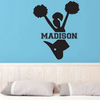

Size 73x59cm Cheerleading Girls Wall Stickers Bedroom Removable Home Decor Wall Decals Customized Name Vinyl Sticker