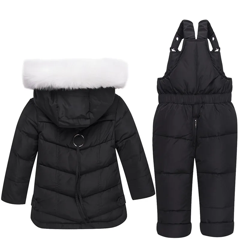 Г., теплые зимние комплекты одежды для маленьких девочек лыжные костюмы для девочек Детская верхняя одежда пуховое пальто с капюшоном и мехом, куртка+ комбинезон, комплект из 2 предметов